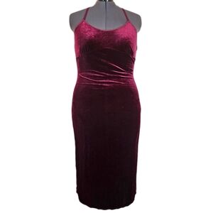 Claire's Rose Red Velvet Slip Dress Womens XL Vamp Y2K Backless Spaghetti Strap